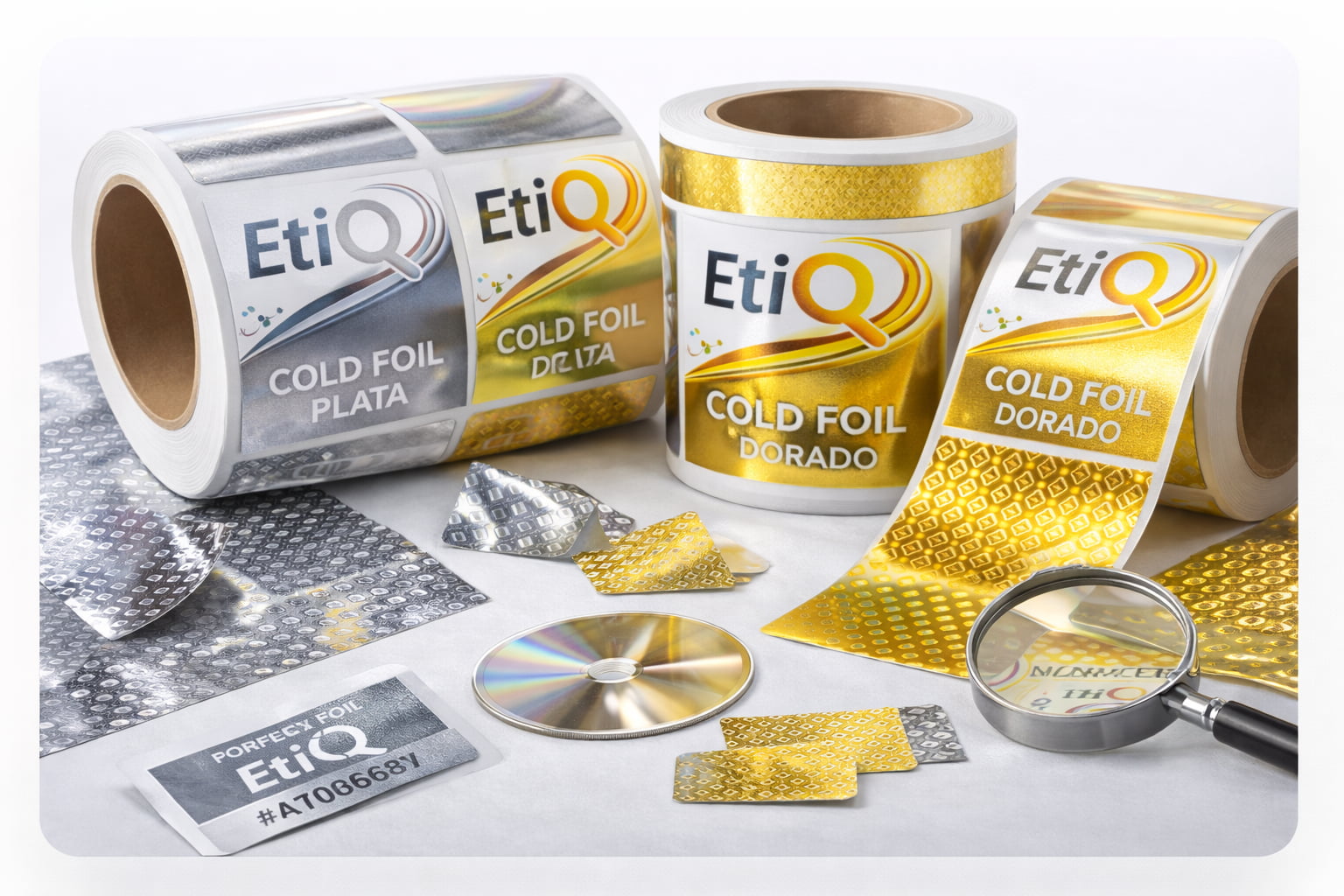 Etiquetas con acabado metálico Cold Foil Oro y Plata